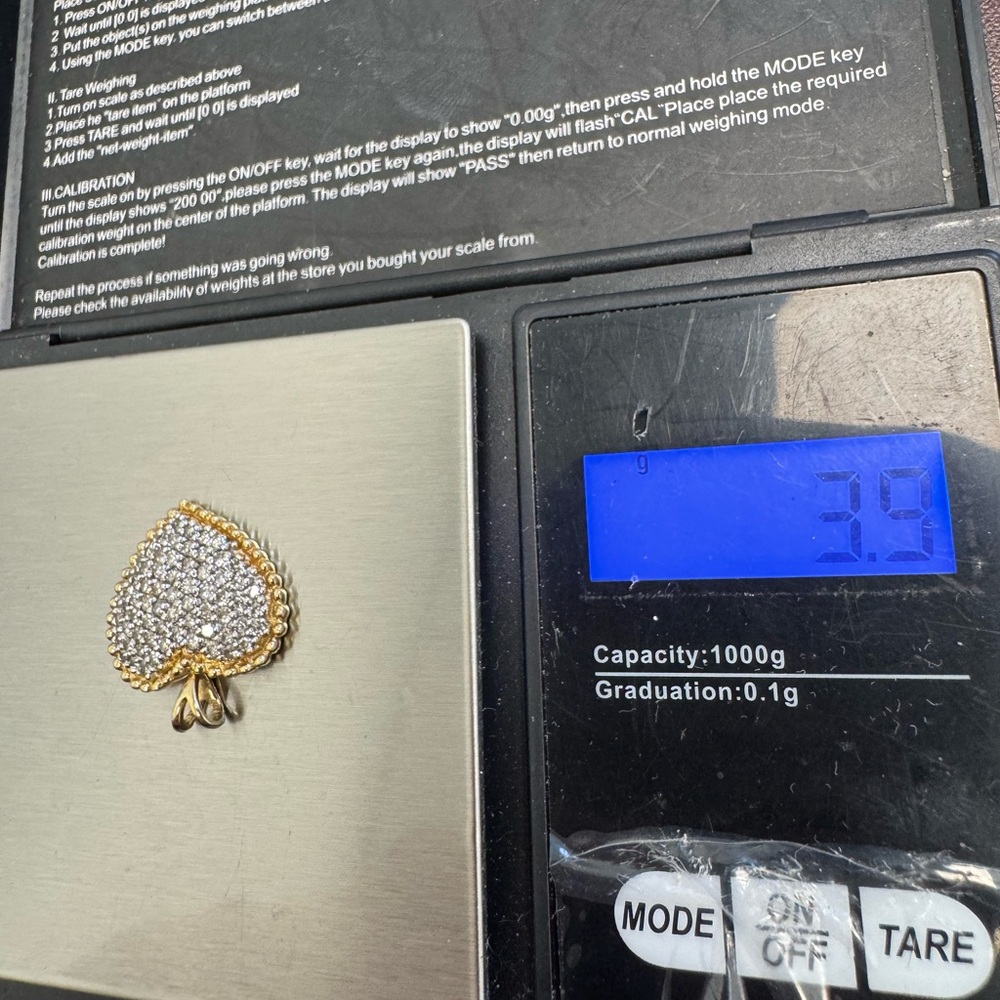 14K yellow gold and diamonds pavè heart Pendant 3.9g - Picture 5 of 15